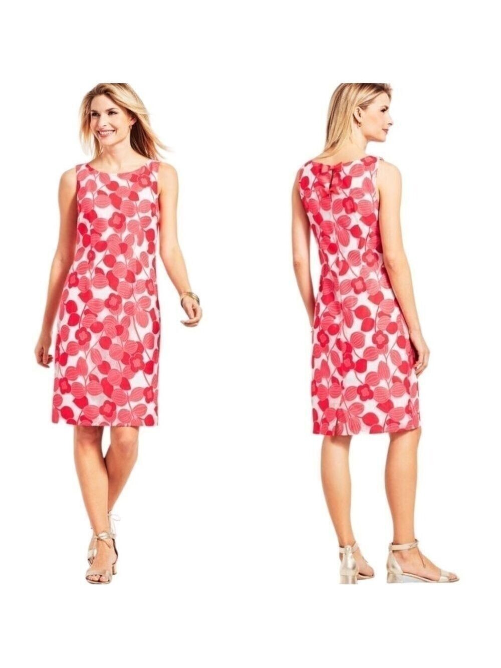 TALBOTS Floral Lace Sheath Dress Cotton Blend Lace over White Lining US Sz 8